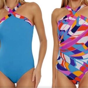 NWT Trina Turk reversible Halter One-Piece Rio Swimsuit
